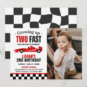 Invitación Foto de cumpleaños número 2 de niño de dos carrera