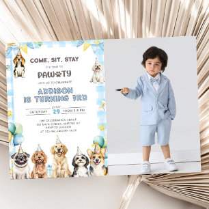 Invitación Foto de cumpleaños número 3 de Puppy Calling All P