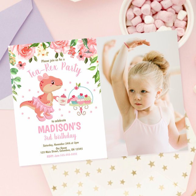 Invitación Foto de cumpleaños número 3 de Tea-Rex Tutu Party  (Subido por el creador)