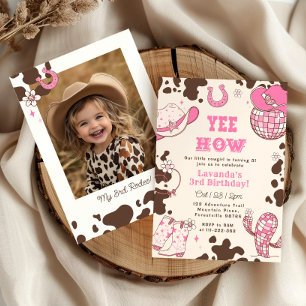 Invitación Foto de cumpleaños número 3 de vaquera de rodeo Ye