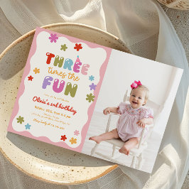 Invitación Foto de cumpleaños número 3 divertida tres veces