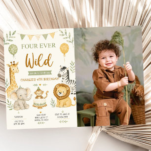 Invitación Foto de cumpleaños número 4 de Four Ever Wild Jung