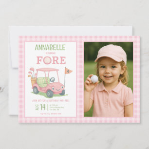 Invitación Foto de cumpleaños número 4 de golf rosa