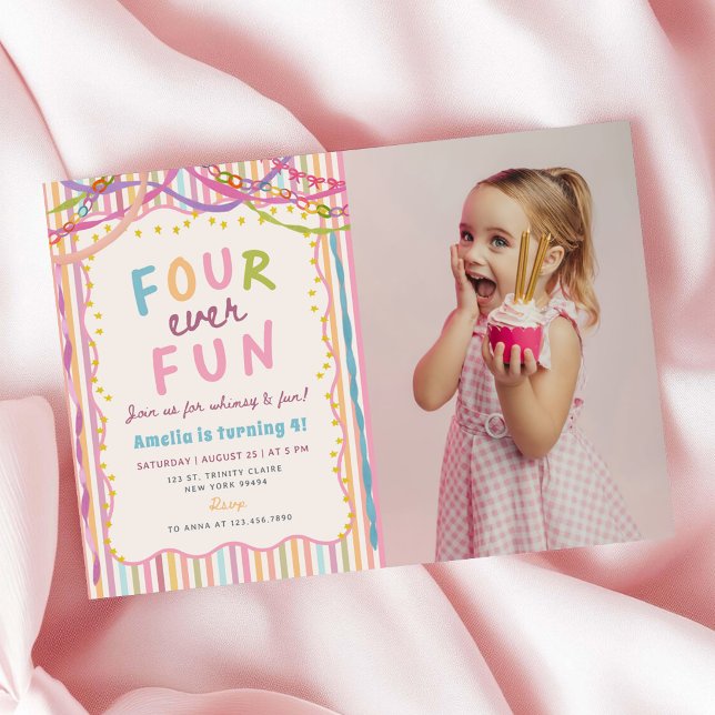 Invitación Foto de cumpleaños número 4 de niña divertida para (Subido por el creador)