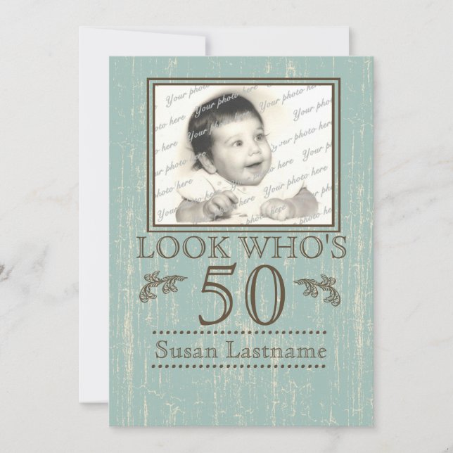 Invitación Foto de cumpleaños número 50 de Aged Wood (Anverso)
