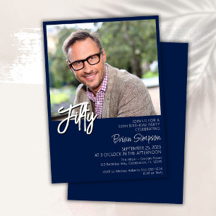 Invitación Foto de cumpleaños número 50 de color azul marino