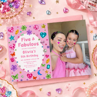 Invitación Foto de cumpleaños número 5 de Pink Five y Fabulos