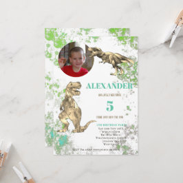 Invitación Foto de cumpleaños número 5 del dinosaurio T rex