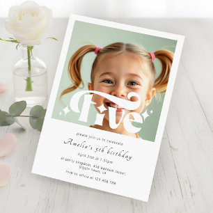 Invitación Foto de cumpleaños número 5 Retro Vintage Moderno