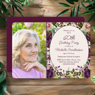 Invitación Foto de cumpleaños número 60 con flores botánicas