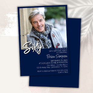 Invitación Foto de cumpleaños número 60 de Navy Blue