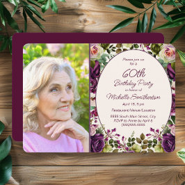 Invitación Foto de cumpleaños número 60 de Purple Pink Floral