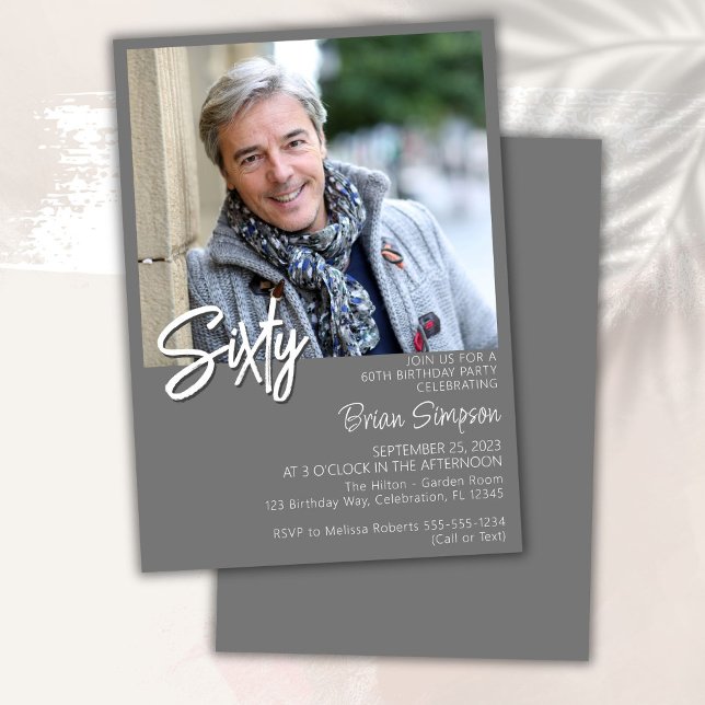 Invitación Foto de cumpleaños número 60 gris  (Subido por el creador)