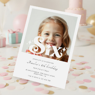 Invitación Foto de cumpleaños número 6 Minimalista Moderna Re