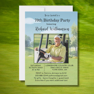 Invitación Foto de cumpleaños número 70 acuarela tema de golf