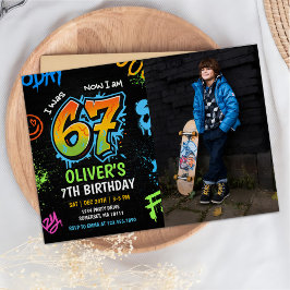 Invitación Foto de cumpleaños número 7 de Neon Graffiti Six S