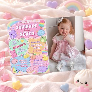 Invitación Foto de cumpleaños número 7 de Rainbow Groovy Squi