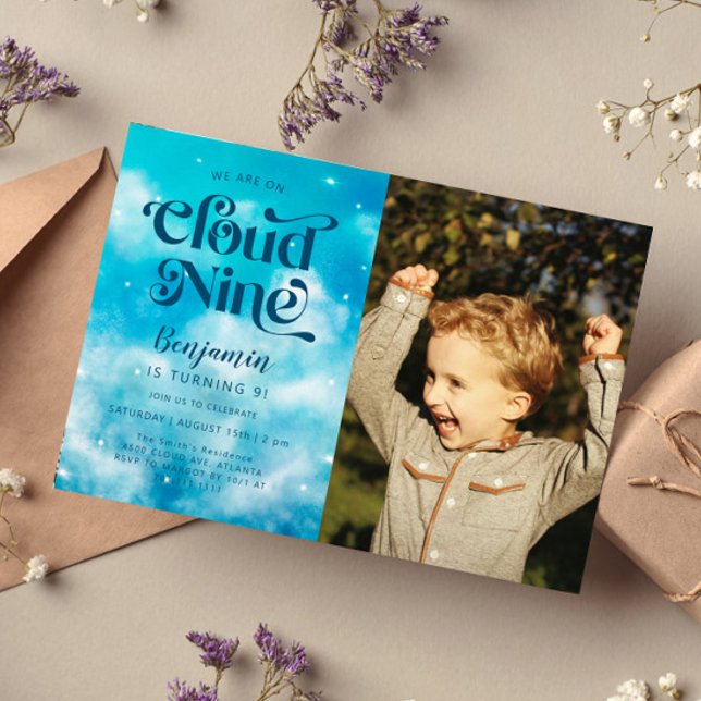 Invitación Foto de cumpleaños número 9 de Cloud Nine Boy (Subido por el creador)
