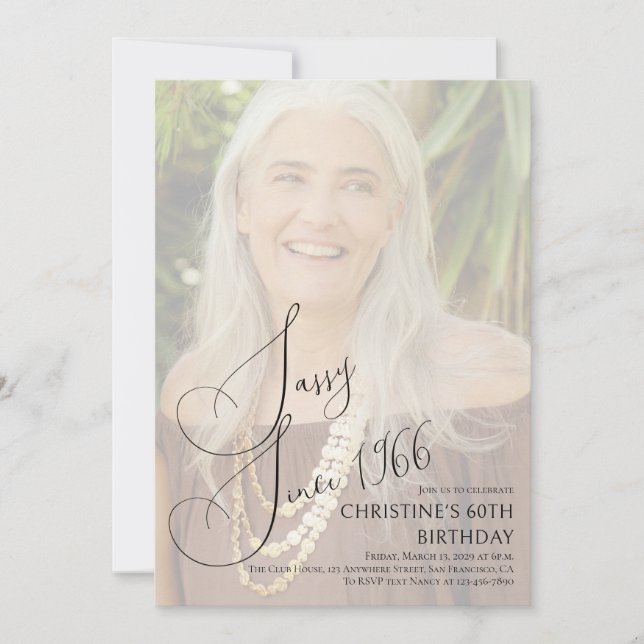 Invitación Foto de cumpleaños número sesenta con mucho estilo (Anverso)