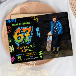 Invitación Foto de cumpleaños número siete de Neon Graffiti S