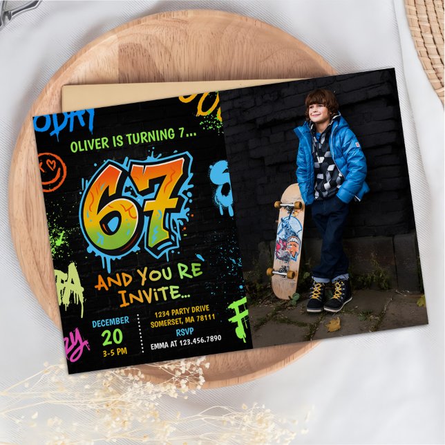 Invitación Foto de cumpleaños número siete de Neon Graffiti S (Subido por el creador)