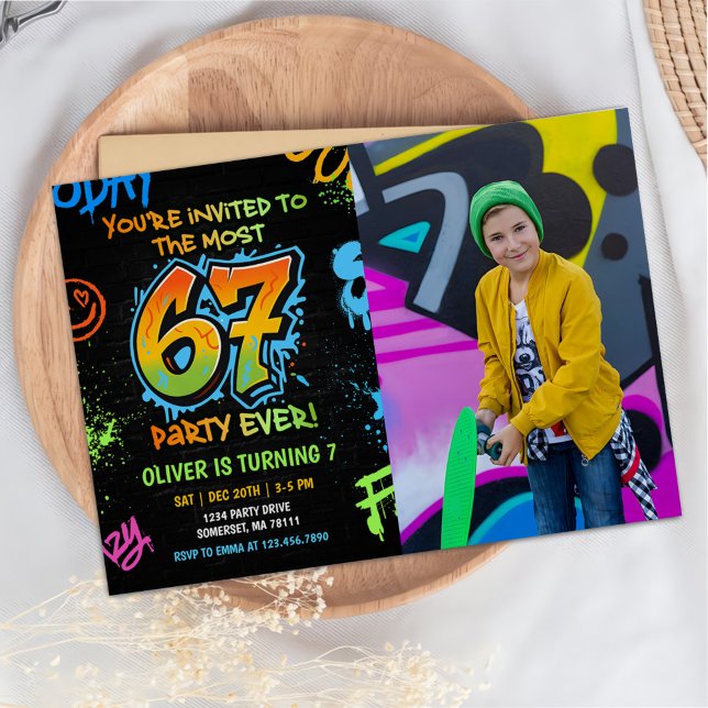 Invitación Foto de cumpleaños número siete de Neon Graffiti S (Subido por el creador)