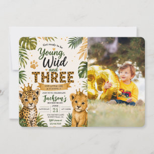 Invitación Foto de cumpleaños número tres de Safari Jungle Yo