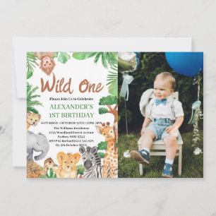 Invitación Foto de cumpleaños número uno de animales de safar