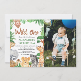 Invitación Foto de cumpleaños número uno de animales de safar