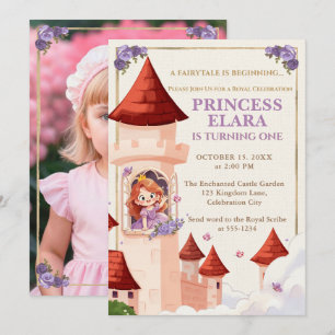 Invitación Foto de cumpleaños número uno de Castillo de Princ