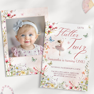 Invitación Foto de cumpleaños número uno de Flutter Twirl Mag