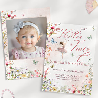 Invitación Foto de cumpleaños número uno de Flutter Twirl Mag