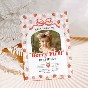 Invitación Foto de cumpleaños número uno de Fresa Berry con L