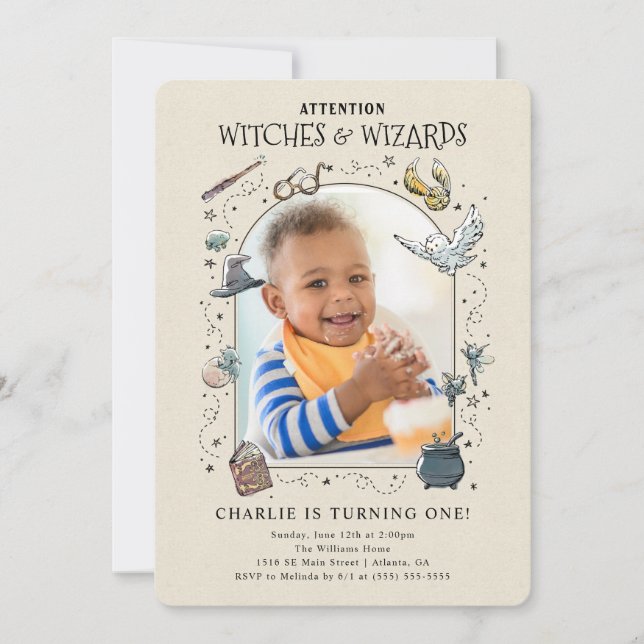 Invitación Foto de cumpleaños número uno de Harry Potter vint (Anverso)