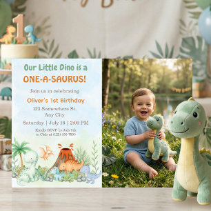 Invitación Foto de cumpleaños número uno de One-A-Saurus Dino