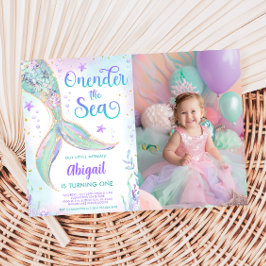 Invitación Foto de cumpleaños número uno de sirena bajo el ma