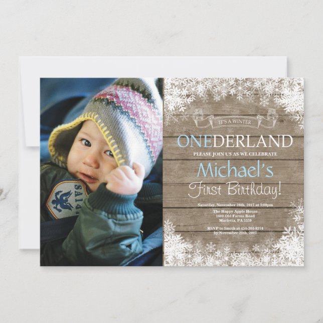 Invitación Foto de cumpleaños número uno de Winter Onederland (Anverso)