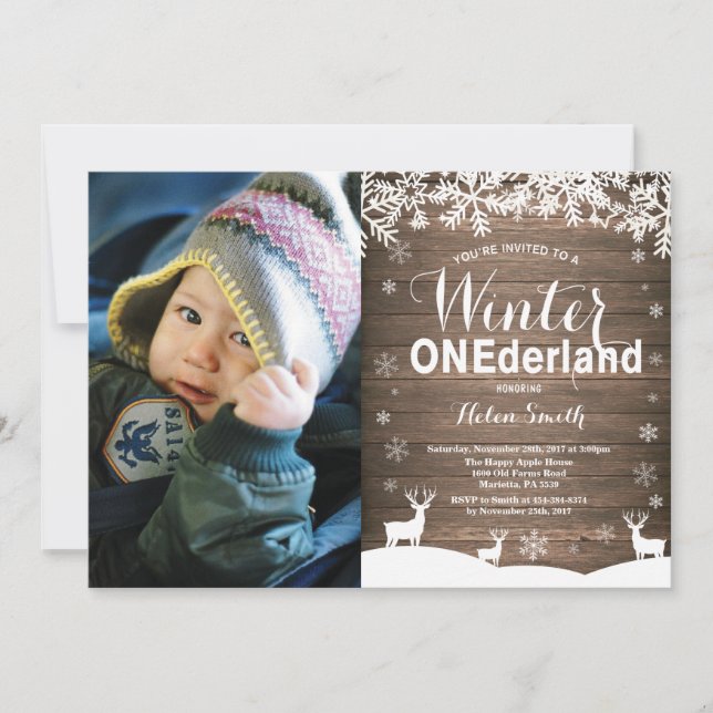 Invitación Foto de cumpleaños número uno de Winter Onederland (Anverso)