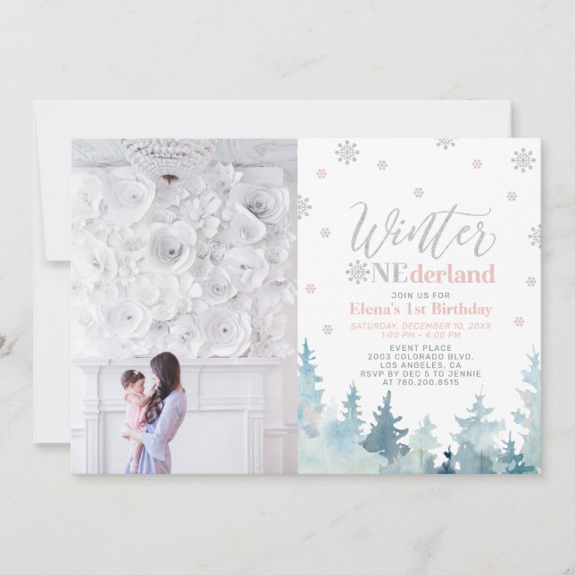 Invitación Foto de cumpleaños número uno de Winter Onederland (Anverso)