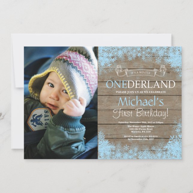 Invitación Foto de cumpleaños número uno de Winter Onederland (Anverso)