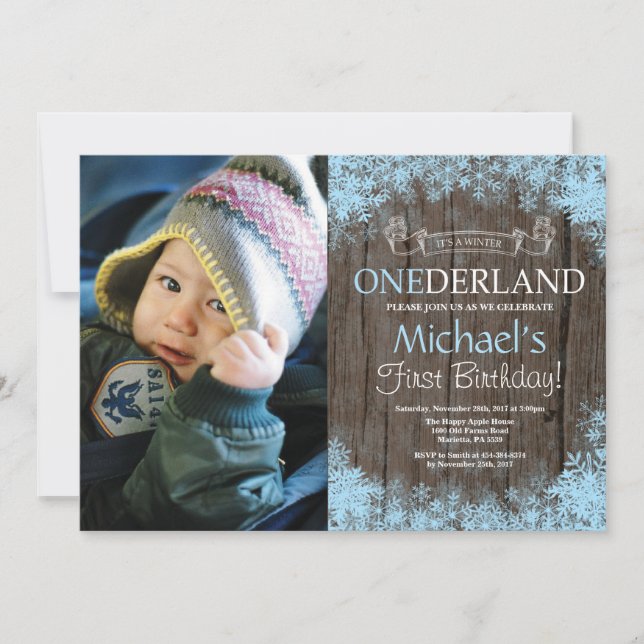 Invitación Foto de cumpleaños número uno de Winter Onederland (Anverso)