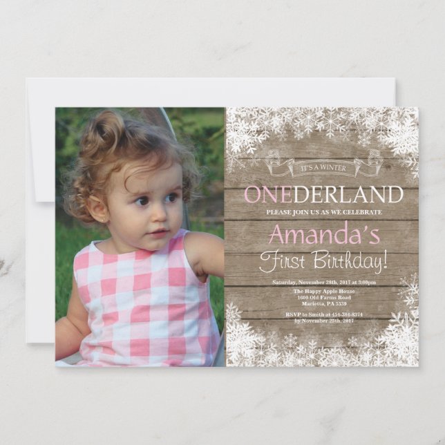 Invitación Foto de cumpleaños número uno de Winter Onederland (Anverso)