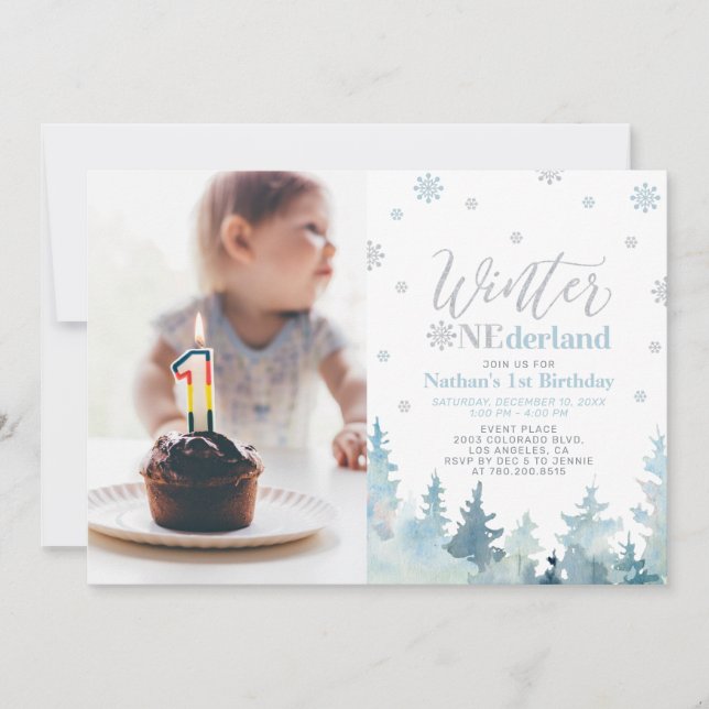 Invitación Foto de cumpleaños número uno de Winter Onederland (Anverso)