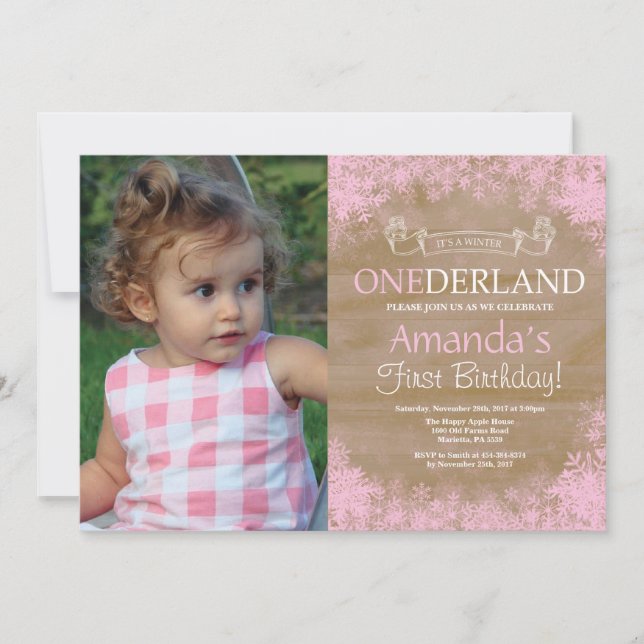 Invitación Foto de cumpleaños número uno de Winter Onederland (Anverso)