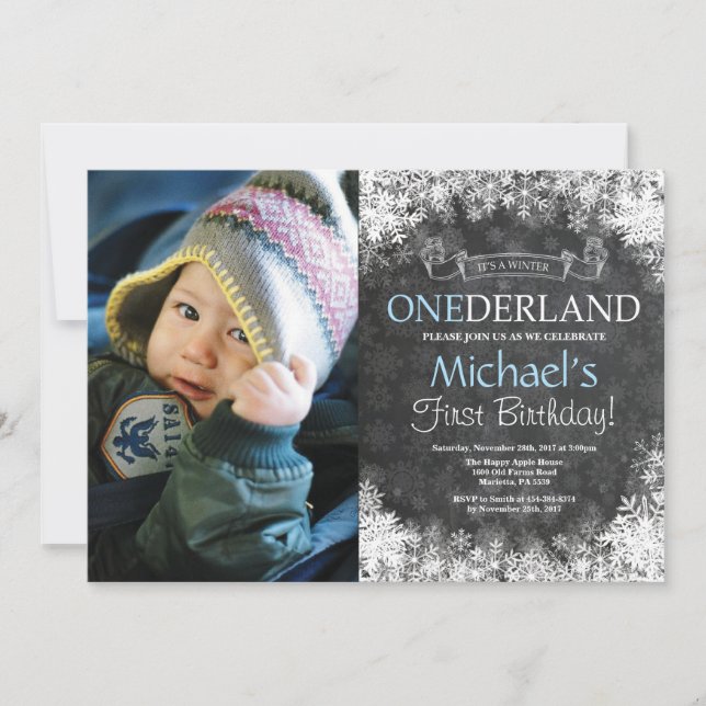 Invitación Foto de cumpleaños número uno de Winter Onederland (Anverso)