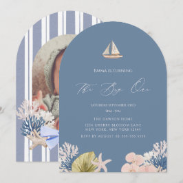 Invitación Foto de cumpleaños número uno en barco de playa co
