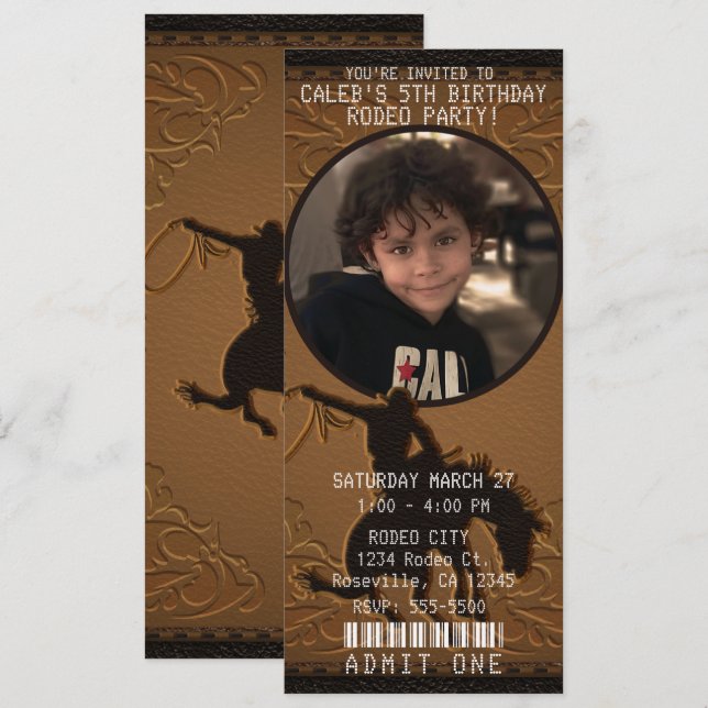 Invitación Foto de cumpleaños occidental de vaquero del oeste (Anverso / Reverso)