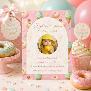 Invitación Foto de cumpleaños pastel dulce rosa