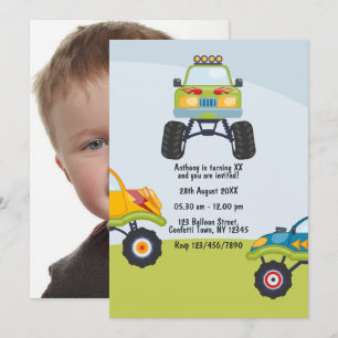 Invitación Foto de cumpleaños personalizada de camión monstru