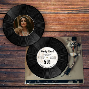 Invitación Foto de cumpleaños personalizada de disco de vinil